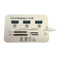 USB LC Power LC-HUB-C-CR External USB type C HUB, 3xUSB3.0 + multi card reader Silver/White